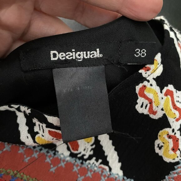 Desigual Creta Dress 38 Boho Embroidered Mixed Print Eclectic Ethnic Patchwork - Picture 13 of 16